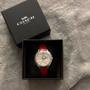 Coach Red Strap Silver Case Watch